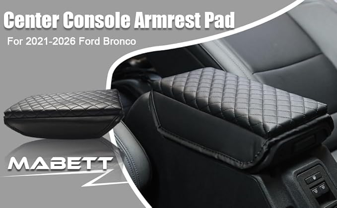 Mabett Center Console Cover for Ford Bronco Accessories 2026, 2021-2025 2/4-door,Prevent Dog Scratches Center Console Pad Waterproof Armrest Cover,Armrest Seat Box Cover Protector(Black)