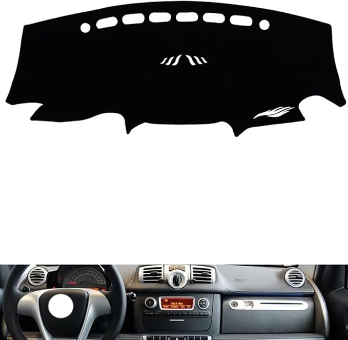 leather dashboard cover Compatible with Mercedes SMART（No tachometer） 2009-2014，dash cover（black）