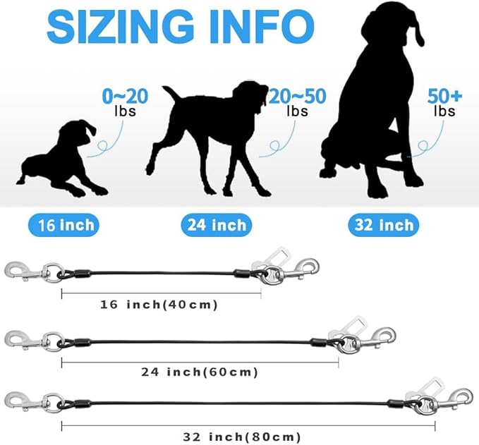 Mi Metty Dog Seat Belt Harness for Car,2pcs Dog Seatbelt of Coated Wire Leash Safety Restraint,No Chew Tether Cable Vehicle Dog Accessories,Double Clips & Latch (2 Pack Red+Blue, 24 inch/60 CM)