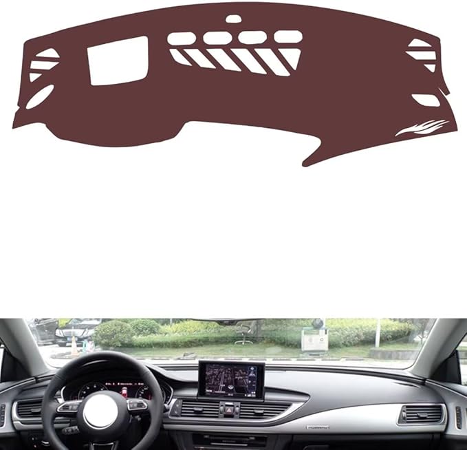 Leather Dashboard Cover Compatible with Audi A7（HUD） 2009-2018,Dash Board Cover mat Anti-Slip Sun-Proof and dust-Proof(Brown)