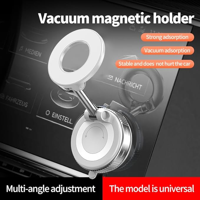 BISART Vacuum Magnetic Car Phone Holder – 360° Rotatable, Reinforced 96LBS Suction Cup Mount Compatible with MagSafe for iPhone & Android, Portable for Car, Gym & Mirror (White)