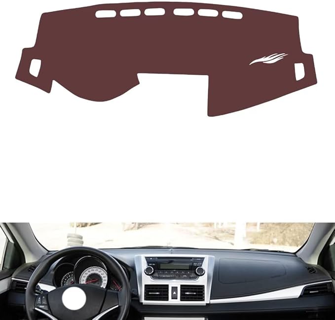Leather Dashboard Cover Compatible with Toyota Vios 2014-2016,Dash Board Cover mat Anti-Slip Sun-Proof and dust-Proof(Brown)