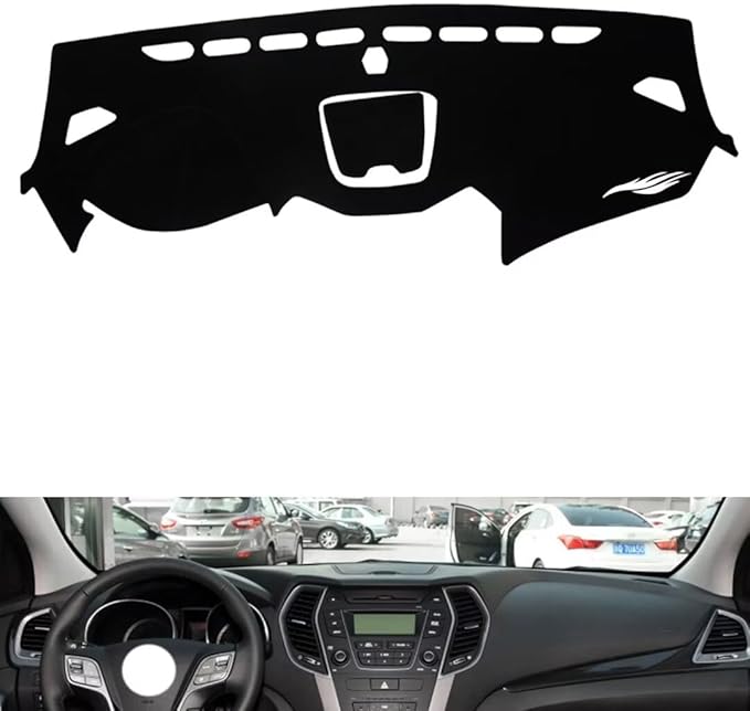 leather dashboard cover Compatible with HyundaiHyundai NEW Santafe（middle storage box） 2013-2017，dash cover（black）
