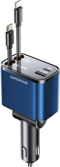 [2024 Upgraded] 4 in 1 Retractable Car Charger, SUPERONE Smaller Fast Car Phone Charger 69W with Cord, USB C and iPhone Car Charger Adapter, Compatible iPhone 17/17 Pro Max/16/15/14/13, Sumsung