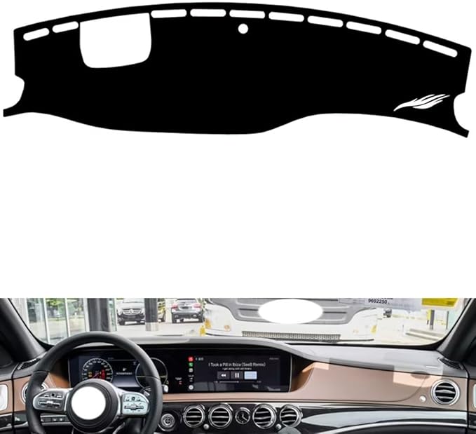 Leather Dashboard Cover Compatible with Mercedes S Class W222（HUD 2014-2020，Dash Cover（Black）