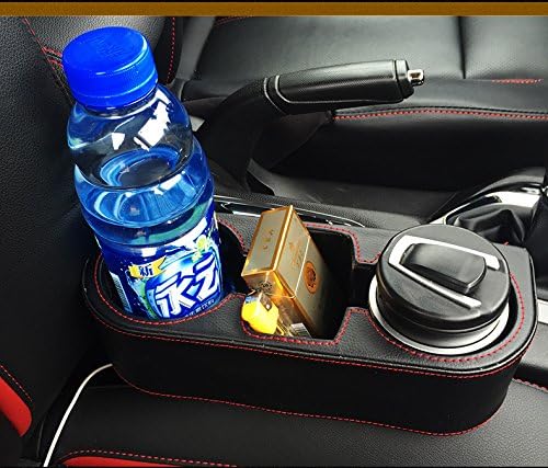 IOKONE Car Cup Holder, Auto Cup Drink Holders，Multifunctional Auto Front Seat Organizer with PU Leather Cover, Gap Filler Storage Box Coin Bucket Console Side Pocket Cell Mobile Phone Holder (Black)