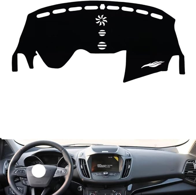leather dashboard cover Compatible with FORD Kuga (four wheel drive，speakers 2013-2018，dash cover（black）