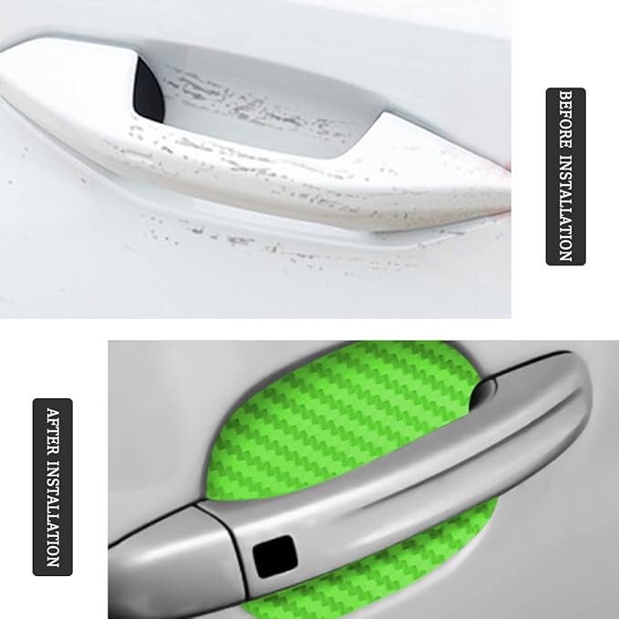Blilo 4PCS Universal Carbon Fiber Door Handle Protector Stickers, Green, Carbon Fiber Texture, Anti-Scratch, Easy to Install