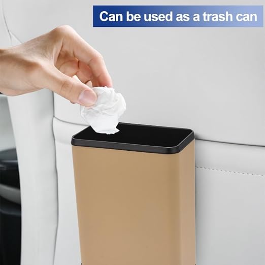 Mini Car Trash Can Multifunctional Car Mounted Garbage Bin Storage Box with Back Clip and Hanging Hook for Car Door Back Seat, Beige
