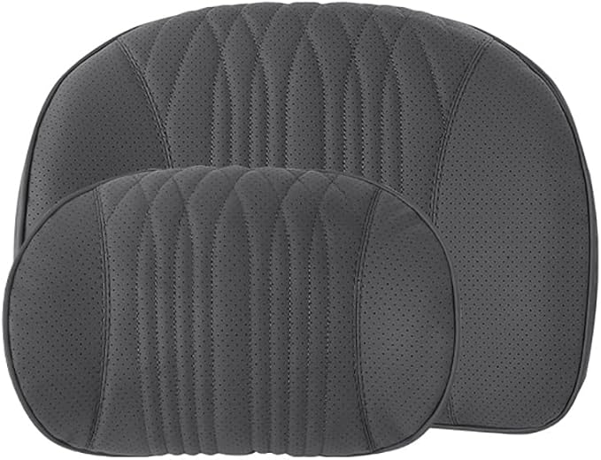 New Ergonomic Car Seat Headrest & Lumbar Cushion Skin-Friendly and Breathable for All Seasons Memory Foam Cover Durable Car Accessories Black