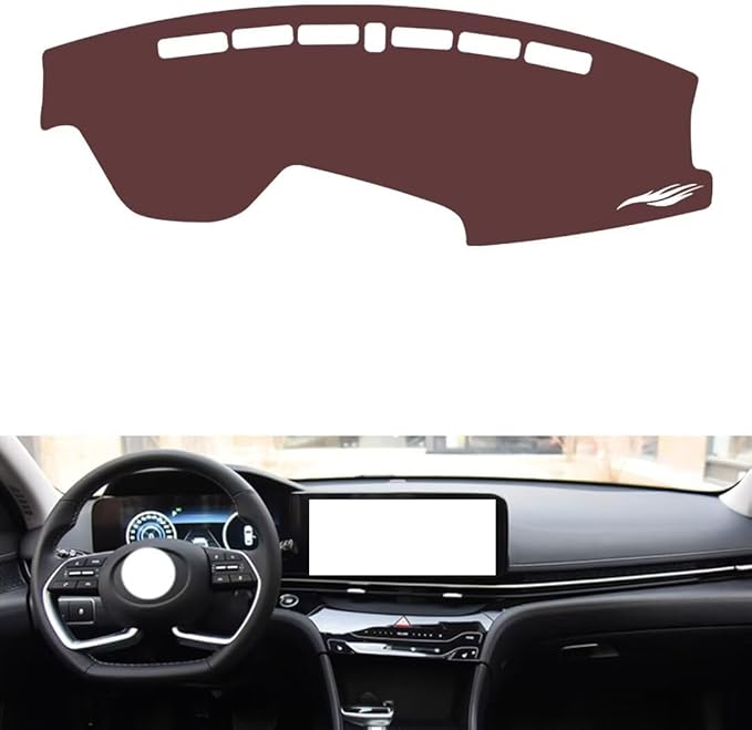 Leather Dashboard Cover Compatible with HyundaiHyundai Mistra 2021,Dash Board Cover mat Anti-Slip Sun-Proof and dust-Proof(Brown)