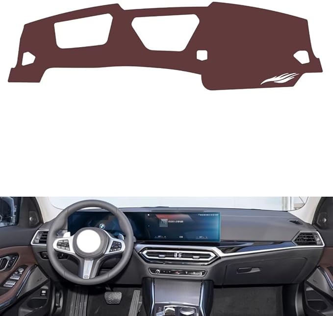 Leather Dashboard Cover Compatible with BMW I3 (HUD 2022-2024,Dash Board Cover mat Anti-Slip Sun-Proof and dust-Proof(Brown)