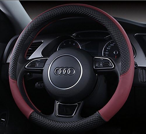 Automotive Leather Steering Wheel Cover Anti Slip Wrap 15",Wine Red