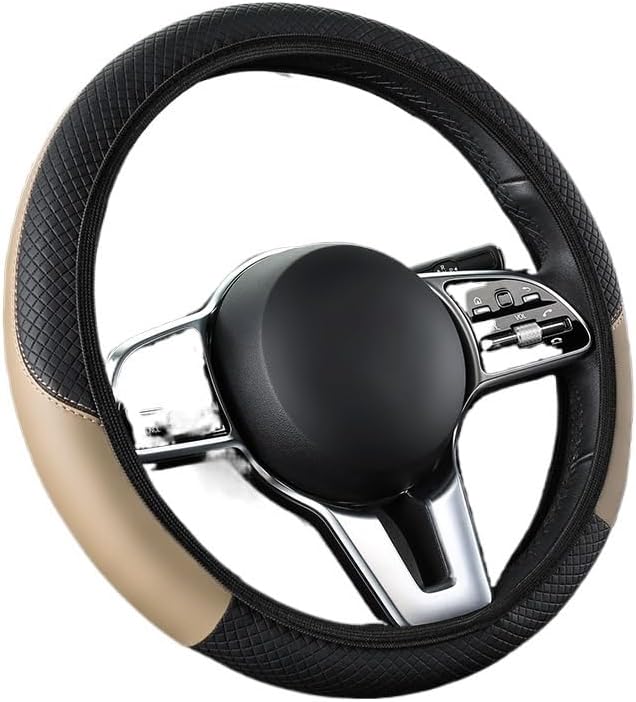 Universal Fit Soft Embossed PU Leather Steering Wheel Cover with Elastic Edge for All-Season Comfort(B)