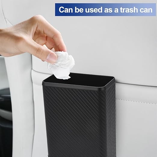 Mini Car Trash Can Multifunctional Mounted Garbage Bin Storage Box with Back Clip and Hanging Hook for Door Back Seat, Carbon Fiber