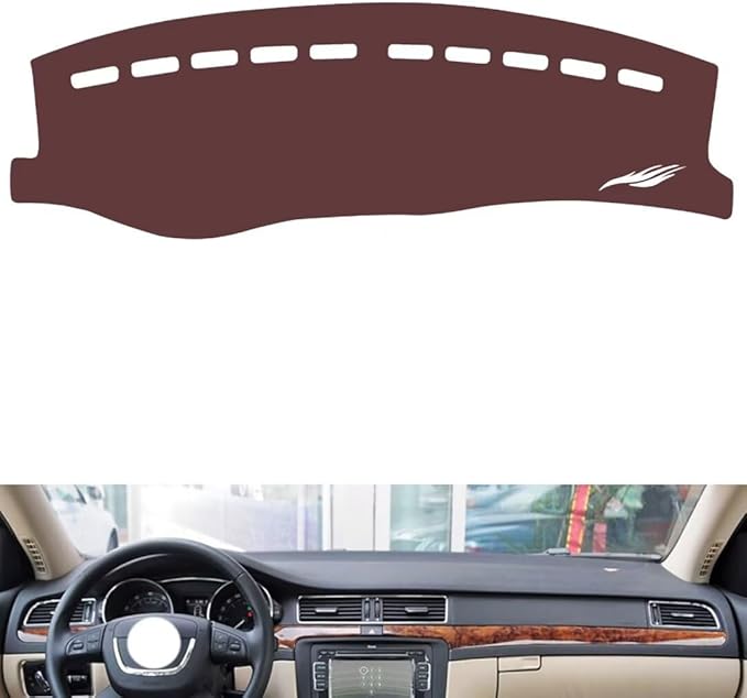 Leather Dashboard Cover Compatible with SkodaSkoda Superb,Dash Board Cover mat Anti-Slip Sun-Proof and dust-Proof(Brown)
