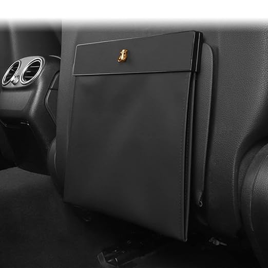 Bmolpt Custom Interior Accessories Waterproof Car Can Trash Multipurpose Hanging Garbage Bag Collapsible Garbage Can Magnet Storage Bags for Car Back Seat PU Leather Closure Design(Black)