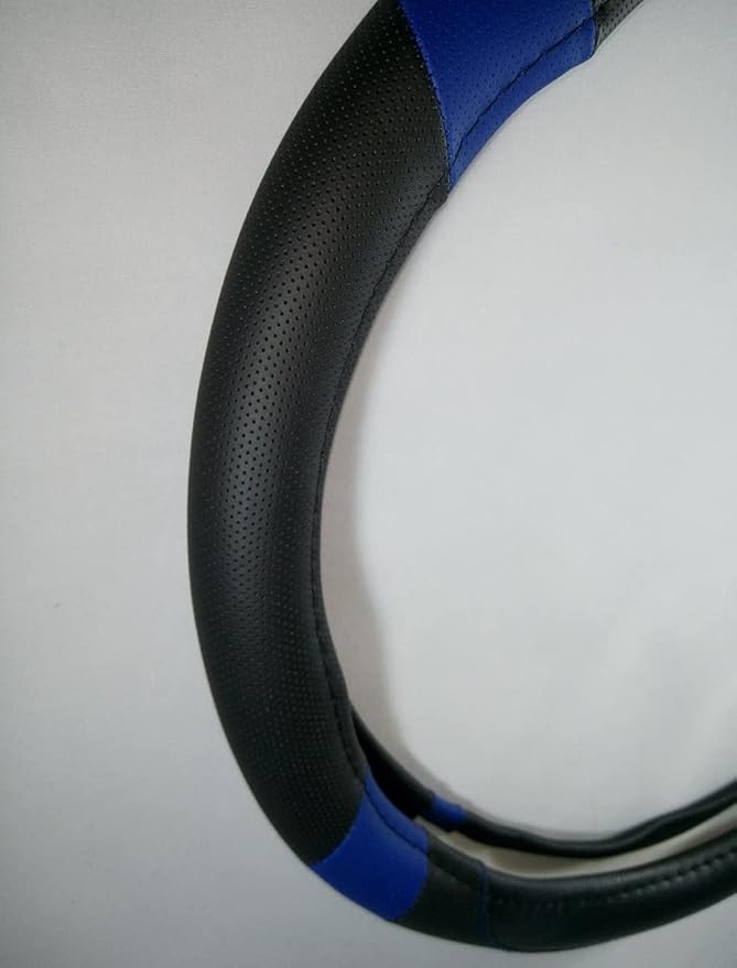 Jdragon Black & Blue PU Leather Best Grip Slip-On Steering Wheel Cover 14.25-15" Diameter
