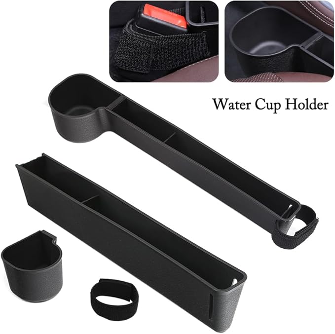 Car Seat Gap Filler, Multifunctional Seat Side Gap Filler with Cup Holder & Organizer, Gap Stopper Universal Fit Car SUV Truck Fill The Gap Between Seat & Console Set of 2 (Black)