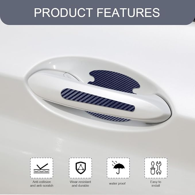 8PCS Car Door Handle Scratch Protector, Car Door Handle Sticker, Carbon Fiber Auto Doors Handles Paint Guard Cover, Waterproof Auto Paint Guard Protective Films Fit for Most Vehicles (Blue)