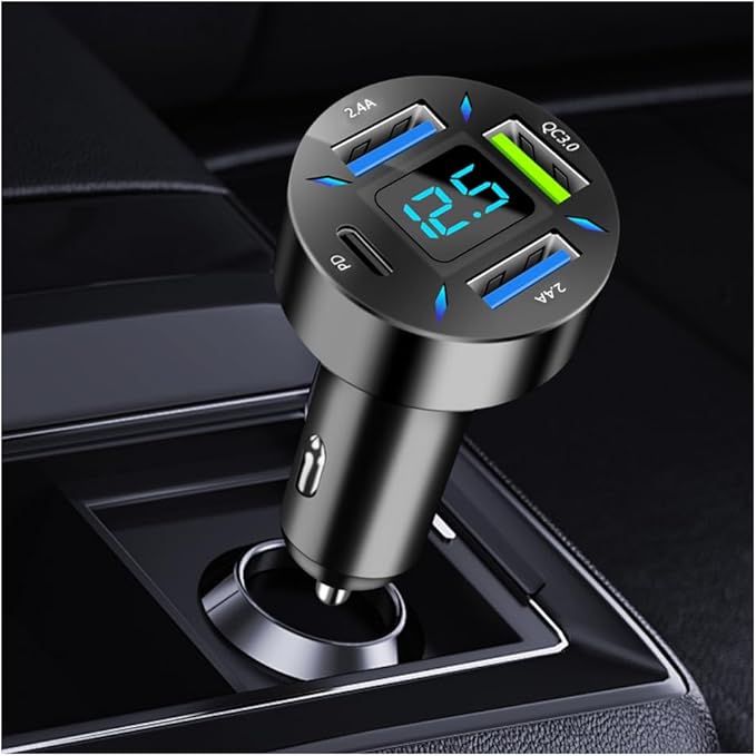 4 in 1 Cigarette Lighter USB Charger with Voltage Display,50W Car Charger USB C Fast Charge for 12-24V Cars,Multi Port Cars Cigarette Lighter Adapter Compatible with iPhone Car Accessories