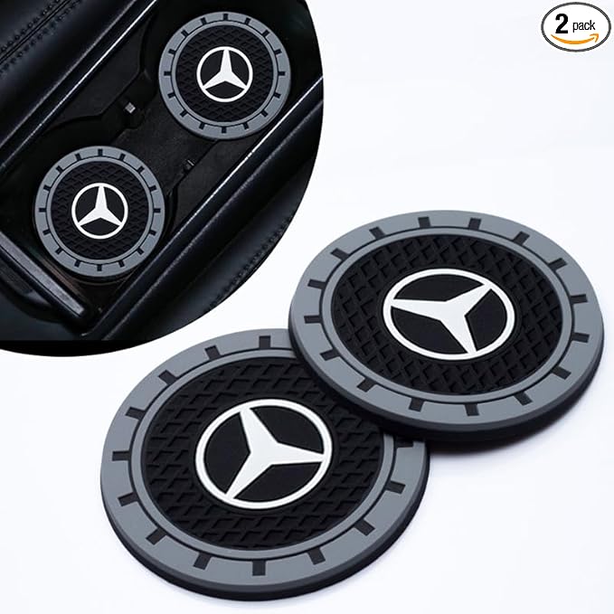 Silicone 2PCS Car Cup Mat Holder Coasters Compatible with Mercedes Benz CESM CLK GLK GL AB GLS GLE AMG Series, Non-Slip Car Coasters for Cup Holder Interior