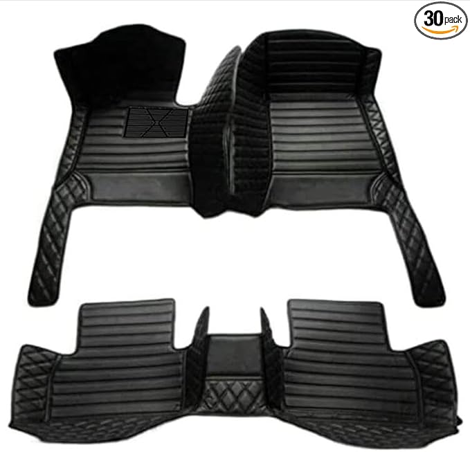 Custom Luxury Leather Car Floor Mats Upgrade Your Car's Interior All-Weather Protection for Cars, SUVs, Trucks Compatible with Automotive Mats (Black Stripe)