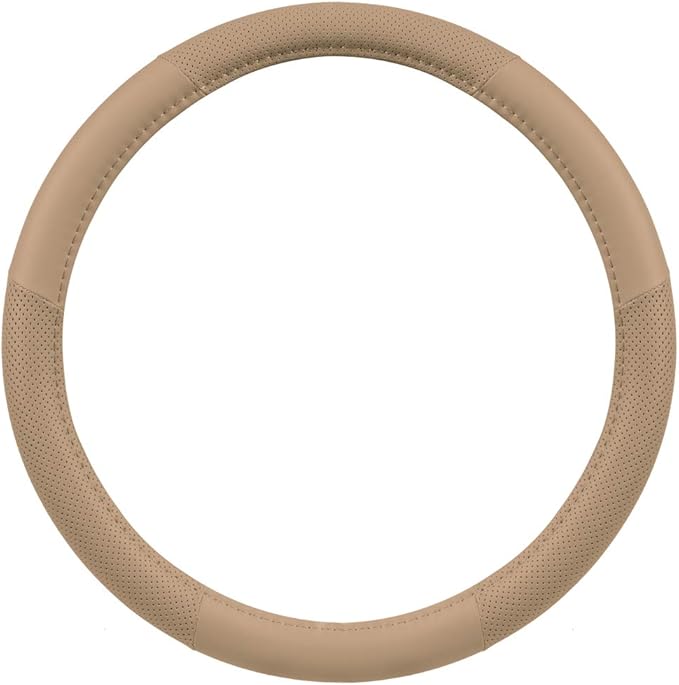Motor Trend Perforated Microfiber Leather Steering Wheel Cover for Cars Trucks SUVs Vans, Sporty Racing Improved Grip Anti-Fatigue Ergonomic Design, Airbag Compatible - Fits Standard 15" Inch - Beige