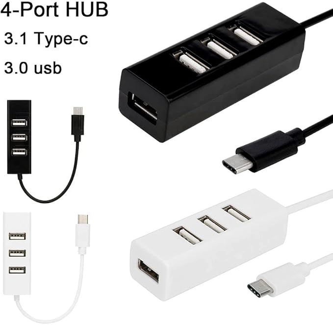 Type-C to 4-Port USB 3.0 Hub USB 3.1 Adapter Drop Shipping Adapter Car Charger Cable Converter (Color : Black) (Black)