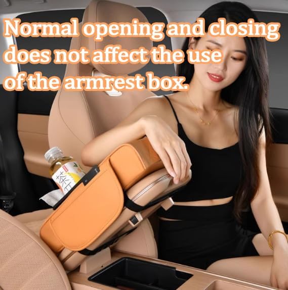 Multifunctional Pu Leather Car Armrest Box Mat, 5-In-1Multifunctional Car Armrest Cushion, Car Arm Rest Cover Pad, Center Console Organizer with Cup Holder, Tissue Box & Phone Slot (Beige)