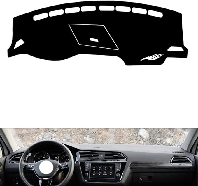 generic leather dashboard cover Compatible with VW Compatible with TIGUAN X（middle sound hole） 2021，dash cover（black）