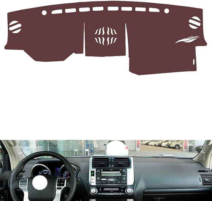 Leather Dashboard Cover Compatible with Toyota Prado（Speakers） 2010-2016,Dash Board Cover mat Anti-Slip Sun-Proof and dust-Proof(Brown)