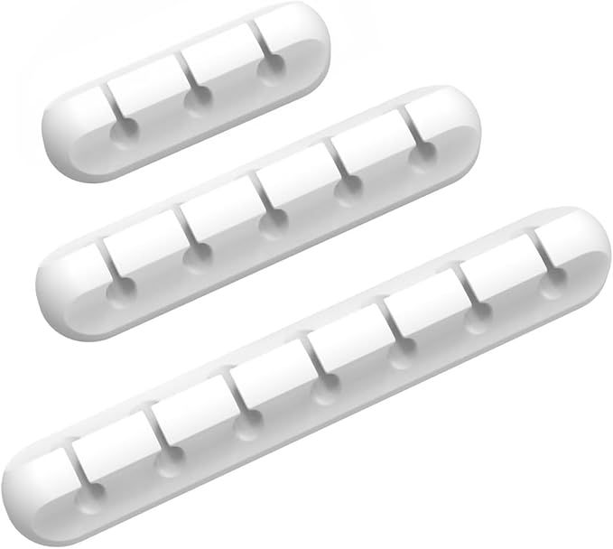 Cord/Cable Organizer White Cord Holder, Wire Organizer USB Cable Management Cord Keeper, 3 Packs Cable Clips for Car Home and Office (7, 5, 3 Slots)