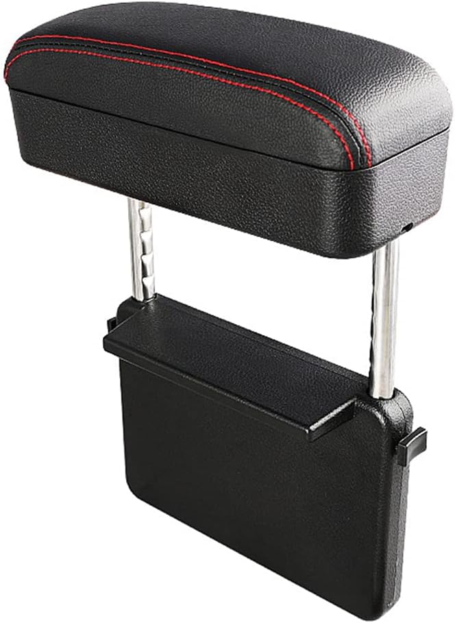 AOWIS Car Console Armrest Box Arm Rest Height Adjustable Comfort Elbow Pad Universal (Black red)