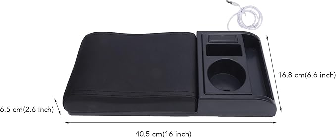 Fydun Center Console Armrest Box Cover Adjustable Length with USB Charging Port Cup Holder Universal for Most Vehicles (Black Line)