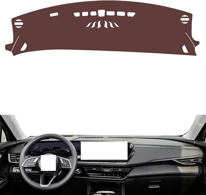 Leather Dashboard Cover Compatible with Buick Envision Plus (Warning Light) 2024,Dash Board Cover mat Anti-Slip Sun-Proof and dust-Proof(Brown)