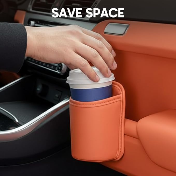 Universal Leather Car Door Cup Holder Trash Can, Leakproof Car Trash Bin,Multifunctional Back Seat Car Organizer for Hold Phones, Snacks, Drinks (Red)