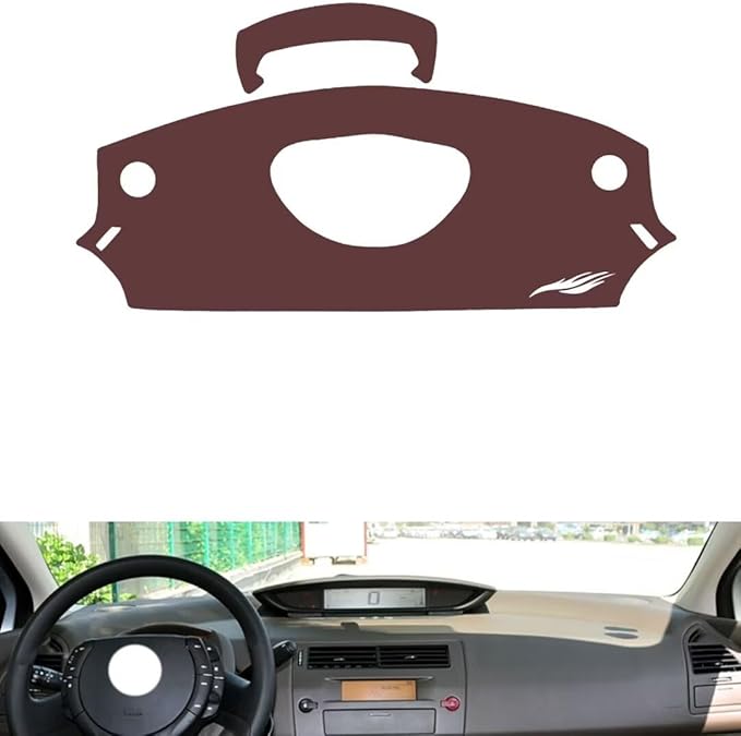 Leather Dashboard Cover Compatible with Citroen C-Quatre 2008-2011,Dash Board Cover mat Anti-Slip Sun-Proof and dust-Proof(Brown)