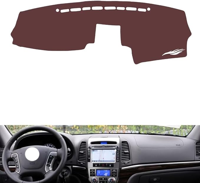 Leather Dashboard Cover Compatible with HyundaiHyundai Santafe 2006-2012,Dash Board Cover mat Anti-Slip Sun-Proof and dust-Proof(Brown)