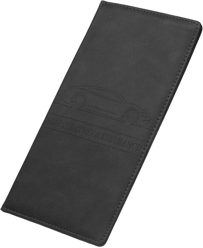 HARFINGTON Car Registration and Insurance Holder 9.65" x 4.92" PU Leather Vehicle Glove Box Organizer Storage Accessories Men Women Car ID Holder for License ID Card Bank Card, Black
