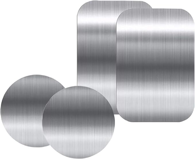 Adhesive Thin Metal Plates(Compatible with Magnetic Mounts),4 Piece Metal Plates for Phone Case(2 Rectangle and 2 Round) S-07N(Silver)