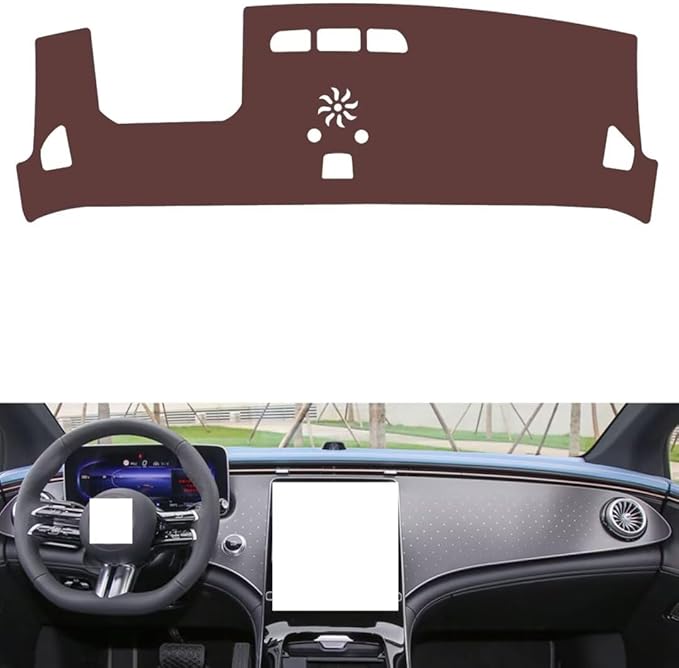 Leather Dashboard Cover Compatible with Mercedes EQE (HUD),Dash Board Cover mat Anti-Slip Sun-Proof and dust-Proof(Brown)