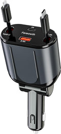 Fereowth Retractable Car Charge 4 in 1 Fast Car Phone Charger Adapter PD 62W Phone Retractable Cables (31.5 inch) and 2 USB Ports Car Charger， Compatible with iPad,Samsung,Pixe iPhone 15/14/13, Black