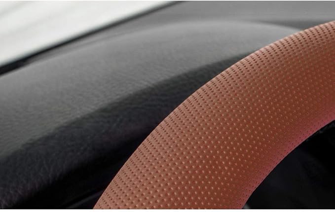 Universal Leather Car Steering Wheel Cover Colorful Steering Wheel Cover Cute Women 15 Inch Steering Wheel Protector (Brown)