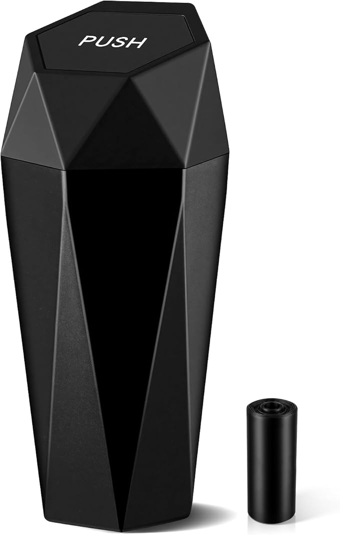 JUSTTOP Car Trash Can with Lid, Diamond Design Small Automatic Portable Trash Can, Easy to Clean, Used in Car Home Office (Black)