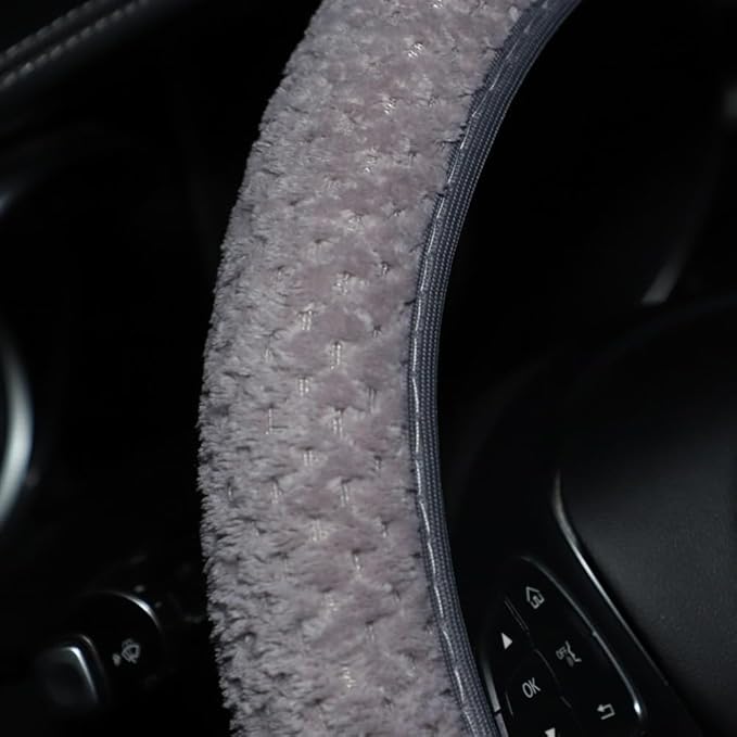 15 Inch Soft Dot Plush Steering Wheel Cover Anti-Slip Comfortable Winter Grip Universal Fit for Most Car Truck Vehicle SUV (Gray)
