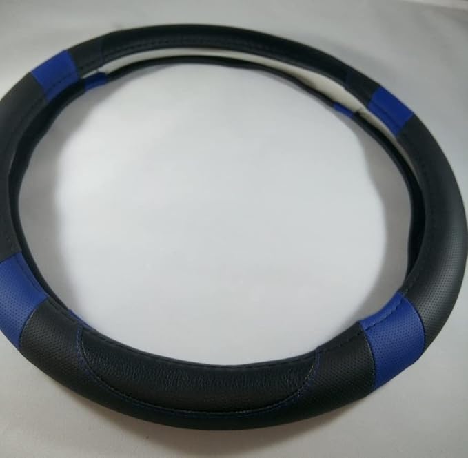 Jdragon Black & Blue PU Leather Best Grip Slip-On Steering Wheel Cover 14.25-15" Diameter