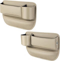 Coneati 2-Pack Car Leather Cup Holder Gap Bag, Adjustable Car Seat Gap Storage Box Leather with Cup Holder for Phones Glasses Keys Cards (Beige. Driver- Passenger)