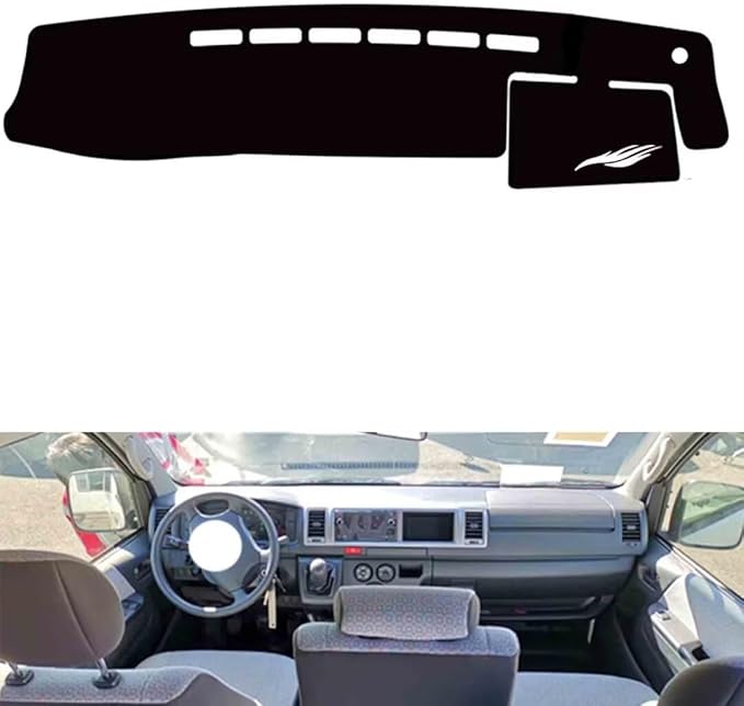 leather dashboard cover Compatible with Toyota Hiace 200 series wide version（sensor hole） 2011-2018，dash cover（black）