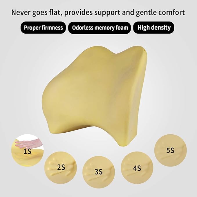 Memory Foam Lumbar Support Pillow for Car - Back Support for Car Seat (Black)